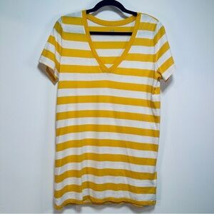 GAP Tall Yellow White Striped V Neck T Shirt 100 Percent Cotton Size M Tall